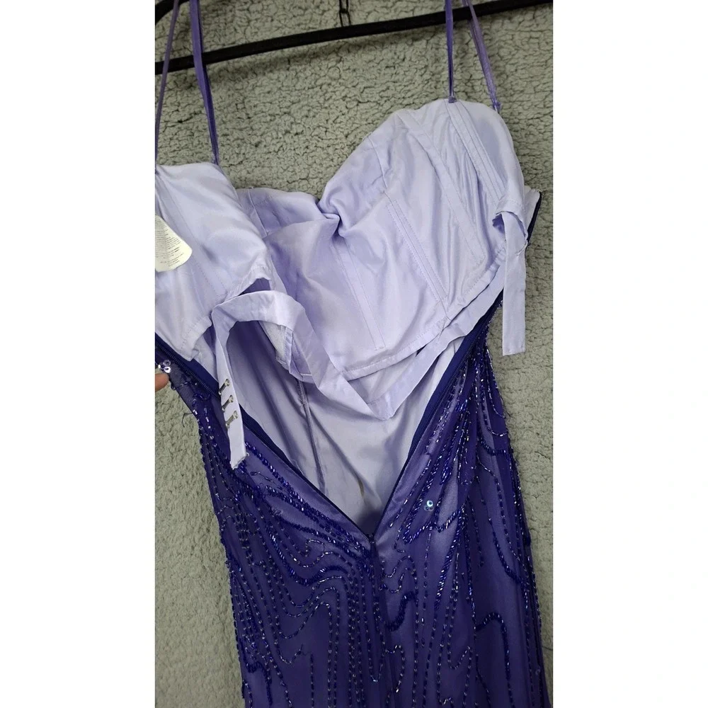 Vtg Alyce Designs Dress Strapless 2 Purple Ombre Beaded Silk Maxi Gown Y2K Fairy
